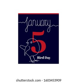 Calendar sheet, vector illustration on the theme of Bird Day on January 5th.