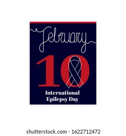 Calendar sheet, vector illustration on the theme of International Epilepsy Day on February 10th. Decorated with a handwritten inscription - FEBRUARY and stylized linear Ribbon for Epilepsy Day Awarene