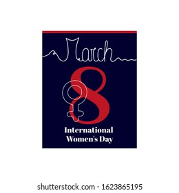 Calendar sheet, vector illustration on the theme of International Women's Day on March 8th. Decorated with a handwritten inscription - MARCH and stylized linear sign of Venus.