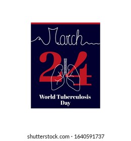 Calendar sheet, vector illustration on the theme of World Tuberculosis Day on March 24th. Decorated with a handwritten inscription  MARCH and stylized linear lungs.