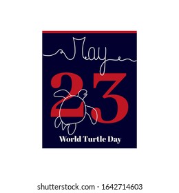 Calendar sheet, vector illustration on the theme of World Turtle Day on May 23th. Decorated with a handwritten inscription  MAY and stylized linear turtle.