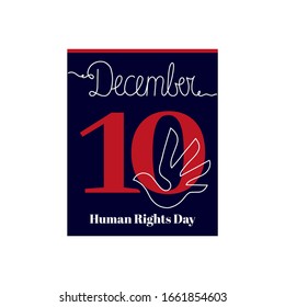 Calendar sheet, vector illustration on the theme of Human Rights Day. December 10. Decorated with a handwritten inscription - DECEMBER and stylized linear symbol Human Rights Day.