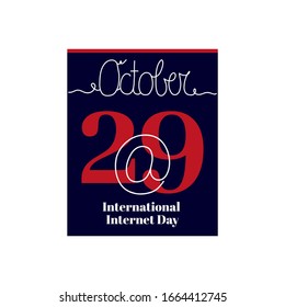 Hoja de calendario, ilustración vectorial del tema del Día Internacional de la Internet. 29 de octubre. Decorada con una inscripción manuscrita - OCTOBER y la marca eta lineal estilizada.