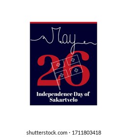 Calendar sheet, vector illustration on the theme of Independence Day of Sakartvelo May 26. Decorated with a handwritten inscription - MAY and stylized linear flag of Sakartvelo.