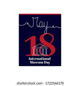 Calendar sheet, vector illustration on the theme of International Museum Day. May 18. Decorated with a handwritten inscription – MAY and stylized linear Museum.