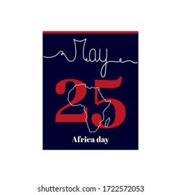 Calendar sheet, vector illustration on the theme of Africa day. May 25. Decorated with a handwritten inscription – MAY and stylized linear Africa map.