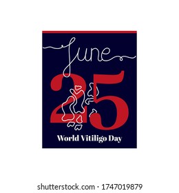 Calendar sheet, vector illustration on the theme of World Vitiligo Day on June 25. Decorated with a handwritten inscription - JUNE and stylized linear spots.
