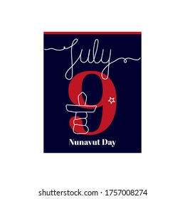 Calendar sheet, vector illustration on the theme of Nunavut Day on July 9. Decorated with a handwritten inscription JULY and outline Nunavut symbol.