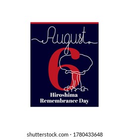 Calendar sheet, vector illustration on the theme of Hiroshima Remembrance Day August 6. Decorated with a handwritten inscription AUGUST and outline symbol.
