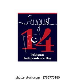 Calendar sheet, vector illustration on the theme of Pakistan Independence Day on August 14. Decorated with a handwritten inscription AUGUST and outline Pakistan map.