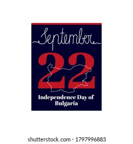Calendar sheet, vector illustration on the theme of Unification Day in Bulgaria on September 22. Decorated with a handwritten inscription SEPTEMBER and outline Bulgaria map.

