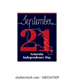 Calendar sheet, vector illustration on the theme of Armenia Independence Day on September 21. Decorated with a handwritten inscription SEPTEMBER and outline Armenia map.