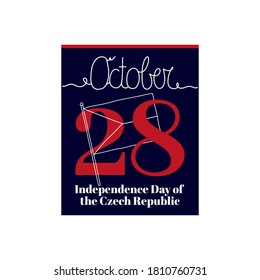 Hoja de calendario, ilustración vectorial sobre el tema del Día de la Independencia de la República Checa, el 28 de octubre. Decorada con una inscripción manuscrita OCTOBER y delineando la bandera checa.