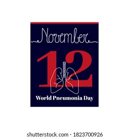 Calendar sheet, vector illustration on the theme of World Pneumonia Day on November 12. Decorated with a handwritten inscription NOVEMBER and outline lungs.