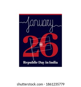 Kalenderblatt, Vektorgrafik zum Thema Republik Tag in Indien am 26. Januar. Dekoriert mit einer handschriftlichen Inschrift JANUAR und Indien Flagge. 