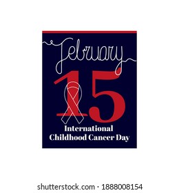 Calendar sheet, vector illustration on the theme of International Childhood Cancer Day on February 15. Decorated with a handwritten inscription - FEBRUARY and Ribbon for Cancer Awareness symbol.