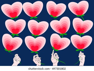 calendar sheets in the form of heart on a blue background