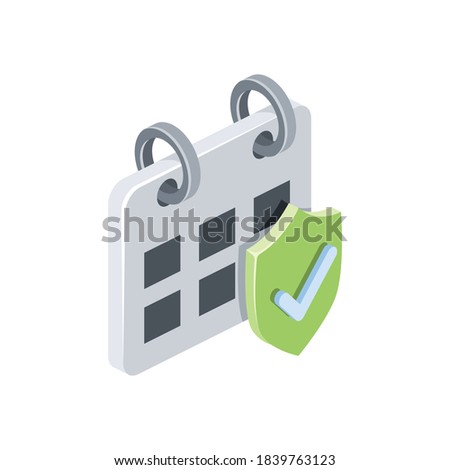 Calendar shield. Vector 3d isometric, color web icons set, new flat style. Creative illustration, idea for infographics.