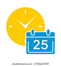 Calendar showing date twenty five with clock