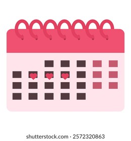 Calendar is showing menstrual cycle with red hearts marking period days