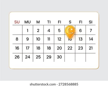 A calendar showing the thirteenth day highlighted