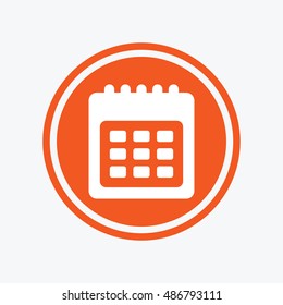 Calendar sign icon. Date or event reminder symbol. Graphic design element. Flat calendar symbol on the round button. Vector