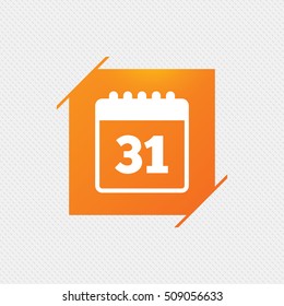 Calendar sign icon. Date or event reminder symbol. Orange square label on pattern. Vector