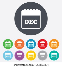 Calendar sign icon. December month symbol. Round colourful 11 buttons. Vector