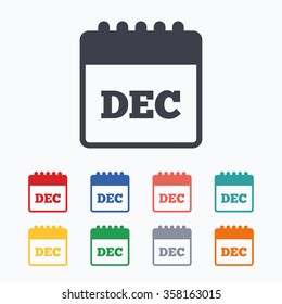 Calendar sign icon. December month symbol. Colored flat icons on white background.