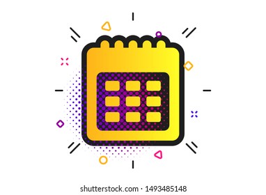 Calendar sign icon. Halftone dots pattern. Date or event reminder symbol. Classic flat calendar icon. Vector
