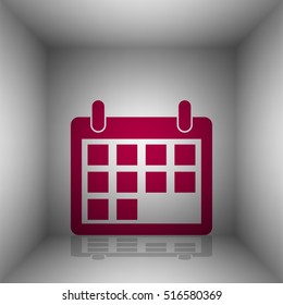Calendar sign illustration. Bordo icon with shadow in the room.