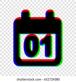 Calendar sign illustration. Vector. Black icon with red-green-blue contours on transparent background.