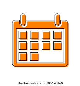 Calendar sign illustration. Vector. Black line icon with shifted flat orange filled icon on white background. Isolated.