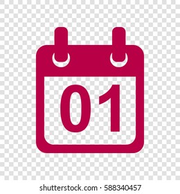 Calendar sign illustration. Vector. Bordo icon on transparent background.
