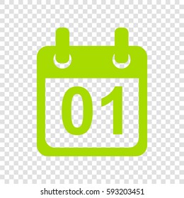 Calendar sign illustration. Vector. Chartreuse icon on transparent background.