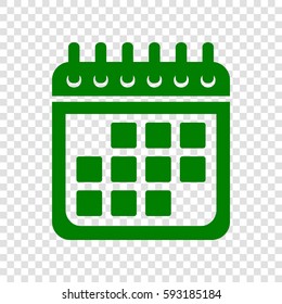 Calendar sign illustration. Vector. Dark green icon on transparent background.