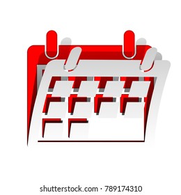 Calendar sign illustration. Vector. Detachable paper icon with red body stock. Isolated.