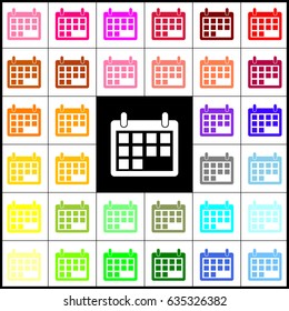Calendar sign illustration. Vector. Felt-pen 33 colorful icons at white and black backgrounds. Colorfull.