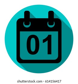 Calendar sign illustration. Vector. Flat black icon with flat shadow on sky circle with white background. Isolated.