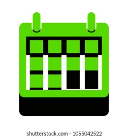 Calendar sign illustration. Vector. Green 3d icon with black side on white background. Isolated.