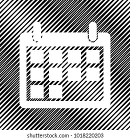 Calendar sign illustration. Vector. Icon. Hole in moire background.