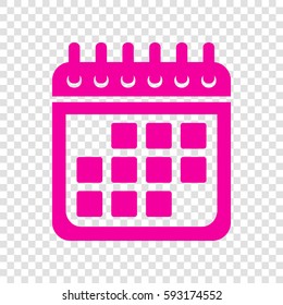 Calendar sign illustration. Vector. Magenta icon on transparent background.