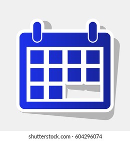 Calendar sign illustration. Vector. New year bluish icon with outside stroke and gray shadow on light gray background.
