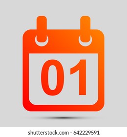 Calendar sign illustration. Vector. Orange, red-yellow icon with shadow on gray background.