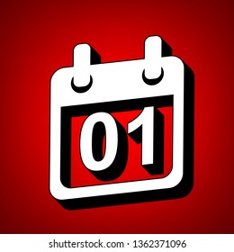 Calendar sign illustration. Vector. Perspective view of white icon with black outline at reddish background.
