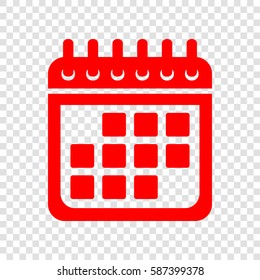 Calendar sign illustration. Vector. Red icon on transparent background.