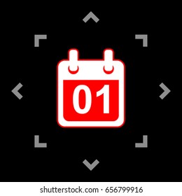 Calendar sign illustration. Vector. White icon in gray focus like mandala on black background.