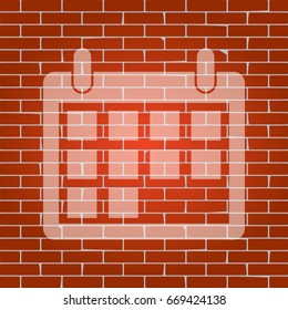 Calendar sign illustration. Vector. Whitish icon on brick wall as background.