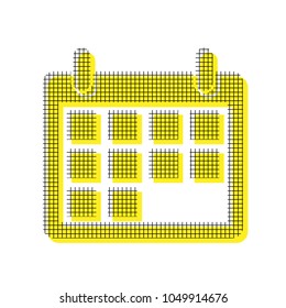 Calendar sign illustration. Vector. Yellow icon with square pattern duplicate at white background. Isolated.