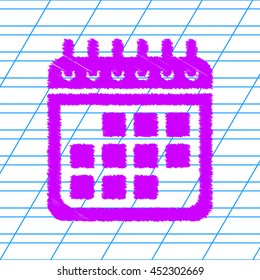 Calendar sign illustration. Violet scribble icon with school paper.